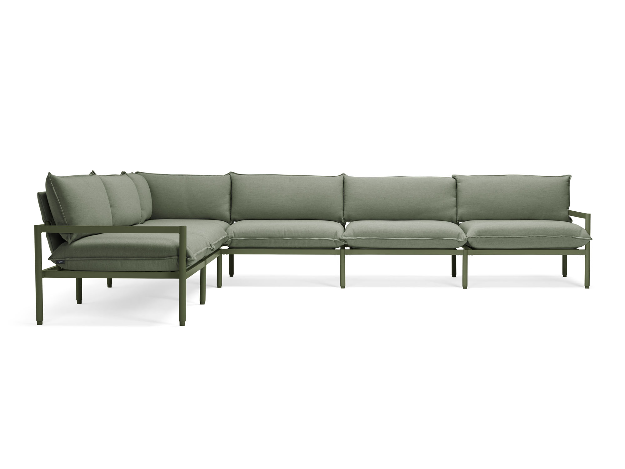 Front view of 6-piece green outdoor sectional sofa